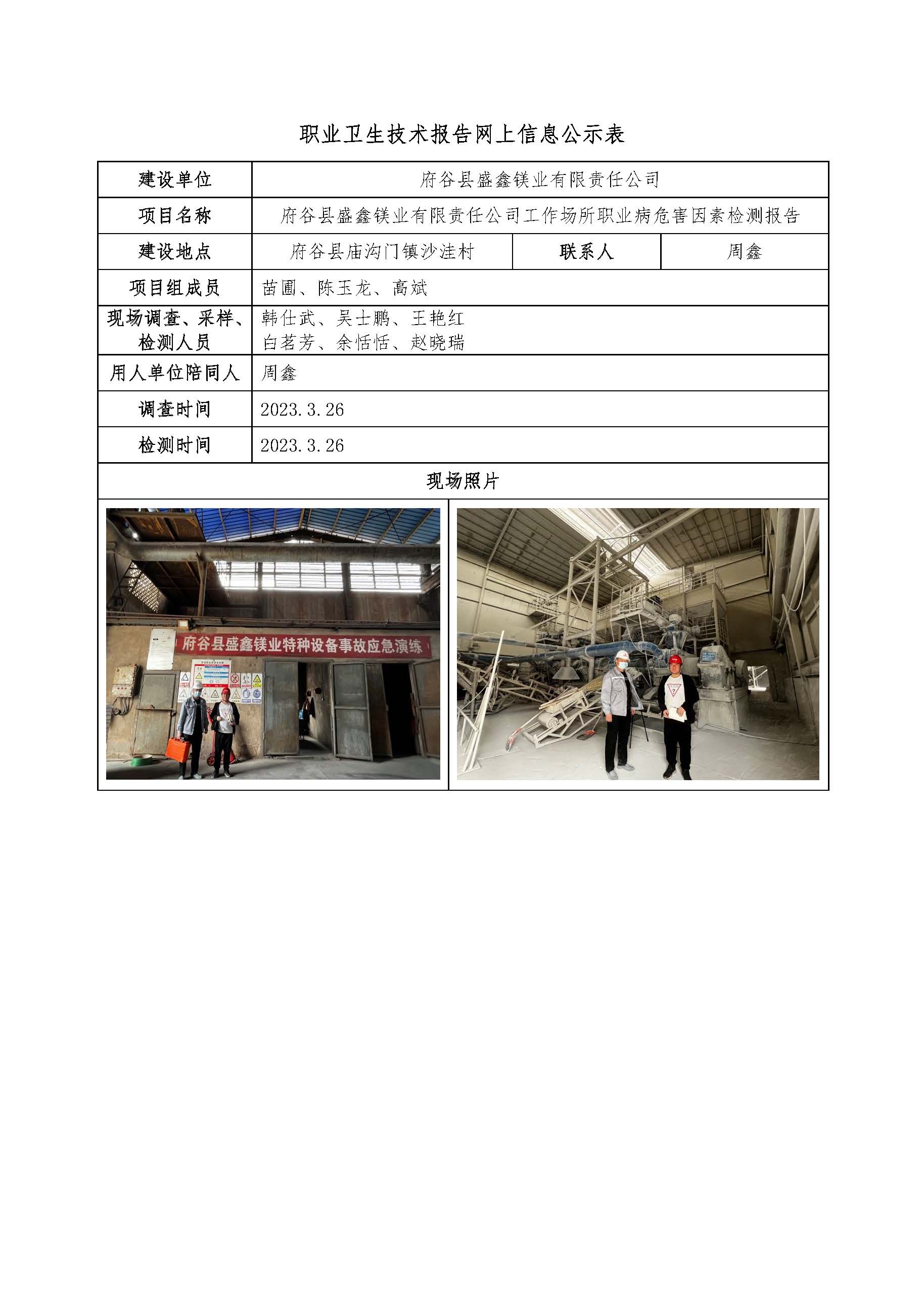 府谷縣盛鑫鎂業(yè)有限責(zé)任公司工作場(chǎng)所職業(yè)病危害因素檢測(cè)報(bào)告