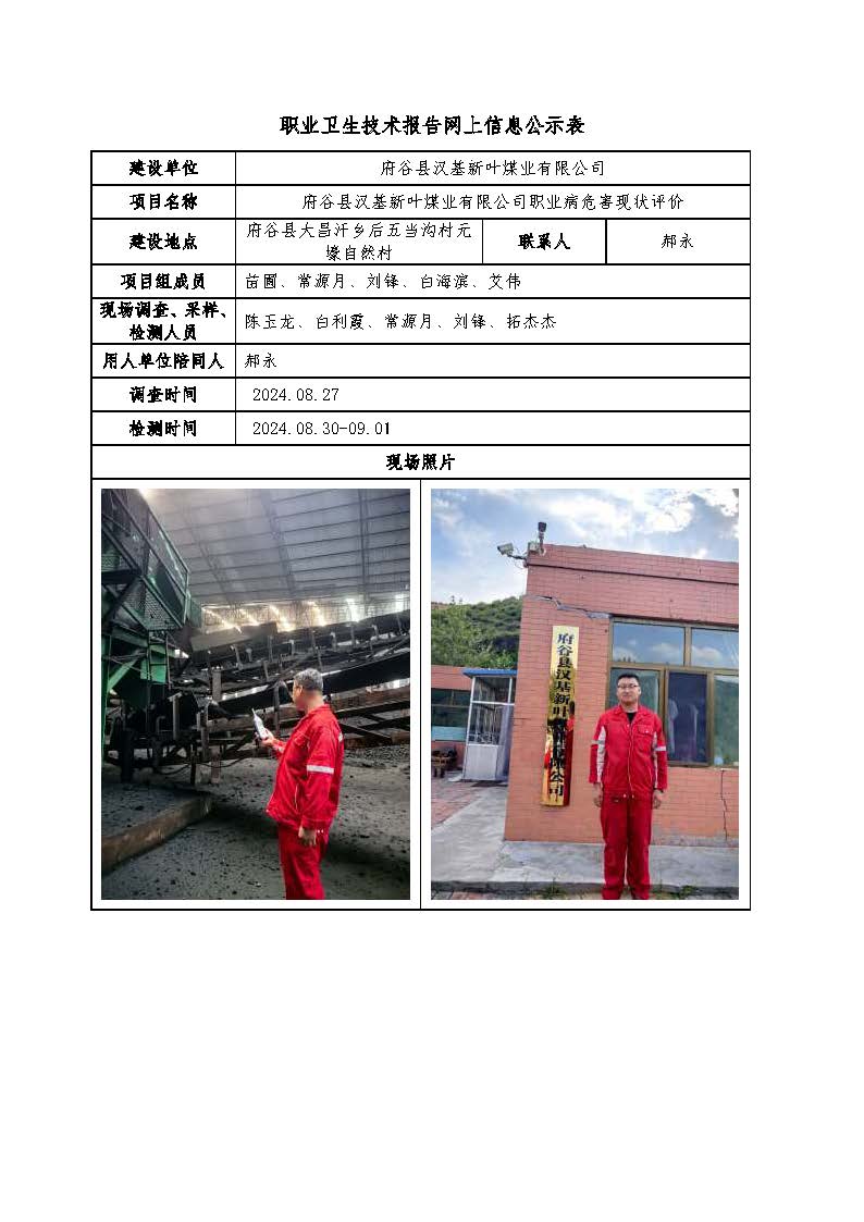 府谷縣漢基新葉煤業(yè)有限公司職業(yè)病危害現(xiàn)狀評(píng)價(jià)